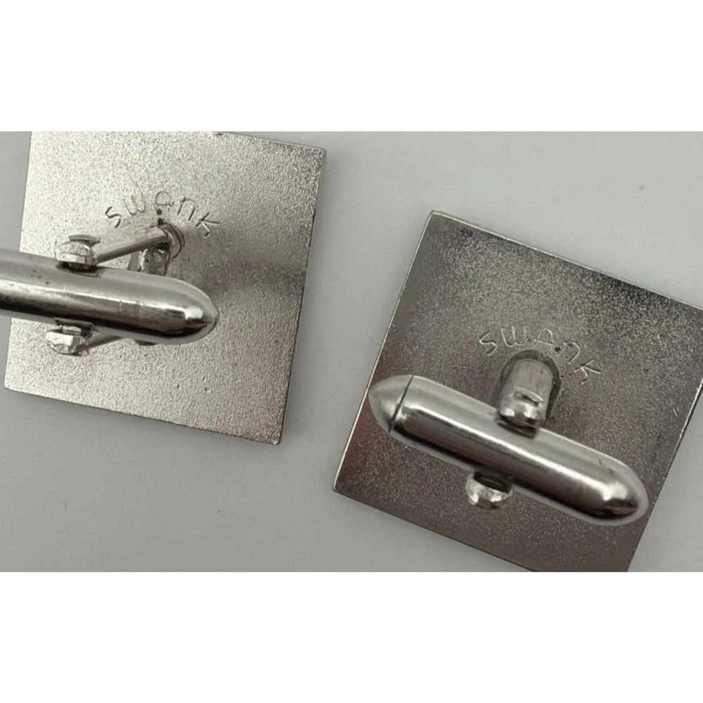 Vintage Swank Silver Tone Fleur De Lis Square Cufflinks Signed